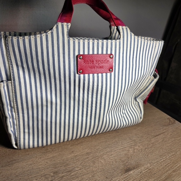 kate spade Handbags - Kate Spade NY Navy and White Striped Tote with Red And Orange Accents. Nautical